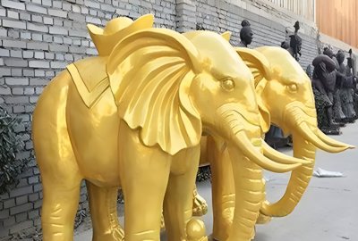 純銅鑄造大象雕塑，漆金銅雕大象