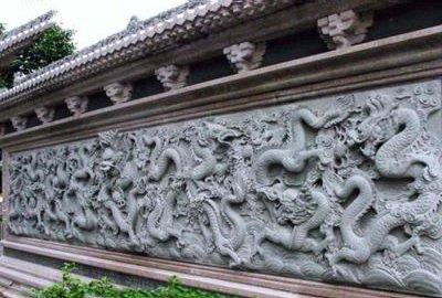 古建院落大理石九龍壁石雕屏風(fēng)、南墻
