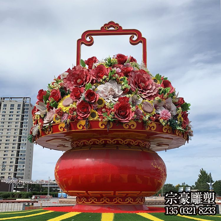 玻璃鋼大花籃，國(guó)慶節(jié)日慶典花籃雕塑